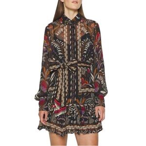 Farm Rio - Black Classic garden long sleeve mini dress
